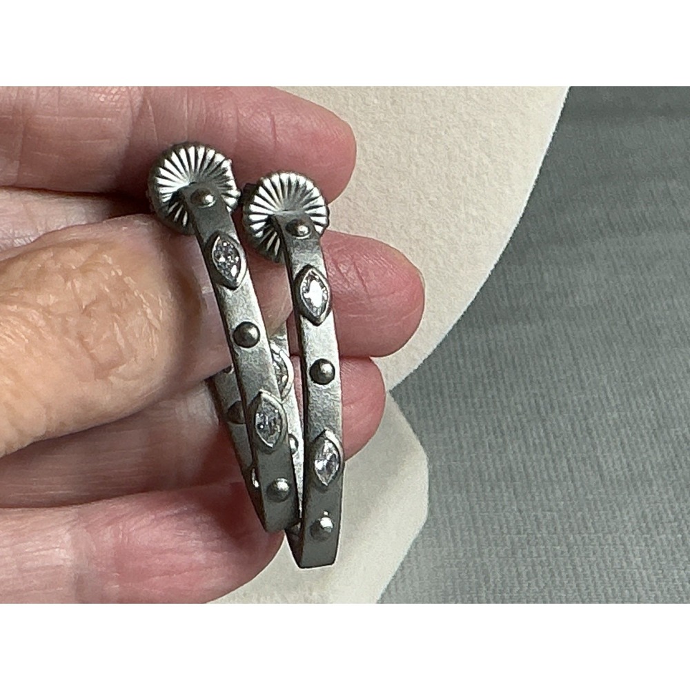 Freida Rothman 925 Sterling Silver Oxidized Marquise CZ Hoop Earrings Signed - Picture 2 of 5